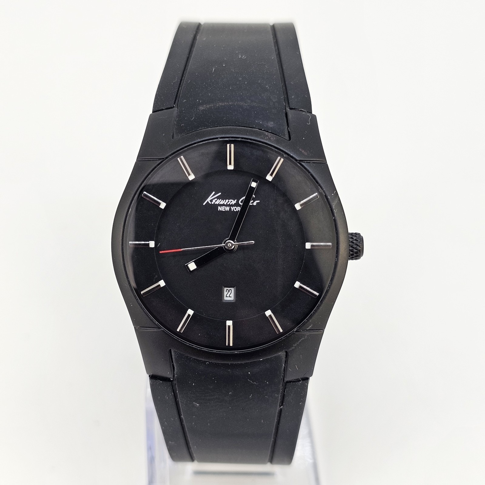 Kenneth Cole Unisex Watch 34mm Black Dial Date Black Plastic Bands New Battery